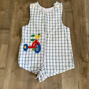 Vintage Samara One Piece Outfit White Blue Check Tricycle Embroidery 2T Buttons